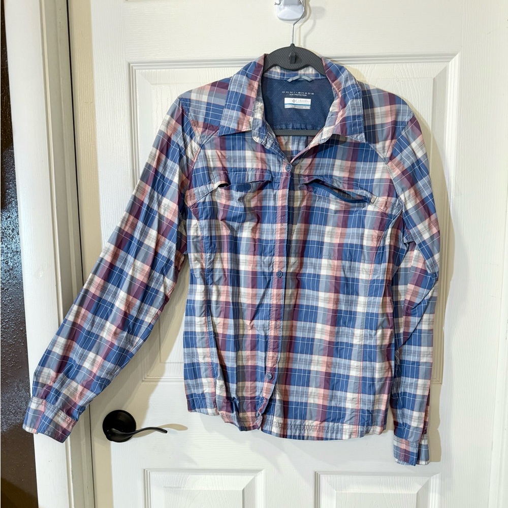 Columbia Blue and Pink Plaid Omni Shade Shirt